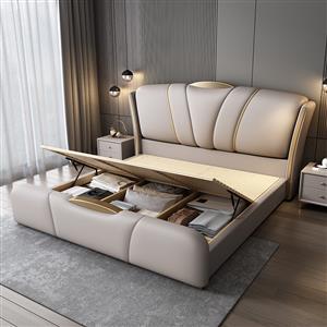 Light luxury Italian style double bed master bedroom leather bed master bedroom king bed