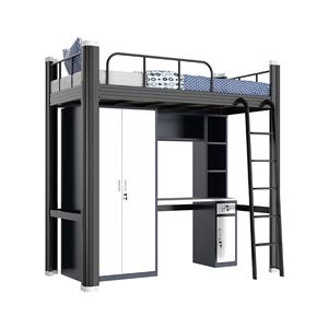 Upper bed and lower table apartment bed school student dormitory with bookshelf locker iron bed