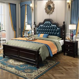 American style solid wood bed European style master bedroom leather bed