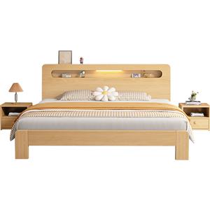 Solid wood bed Modern simple double bed Fully solid wood rental single bed
