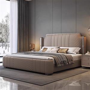 New leather bed simple modern double bed master bedroom