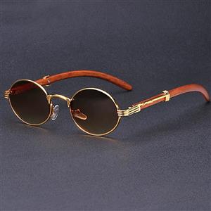 Retro punk style imitation wood sunglasses men's small round frame sunglasses men's trendy European and American glasses